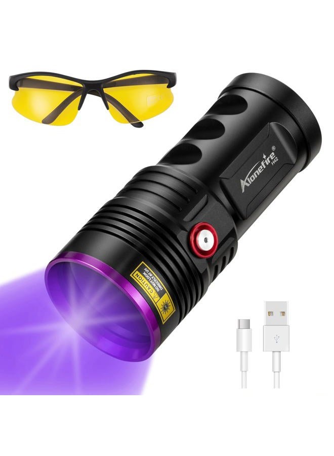 ALONEFIRE H42UV 36W 365nm UV Flashlight USB Rechargeable Ultraviolet Blacklight Torch Pet Urine Detector for Resin Curing, Fishing, Scorpion with UV Protective Glasses, 4PCS Battery Included - Image 1