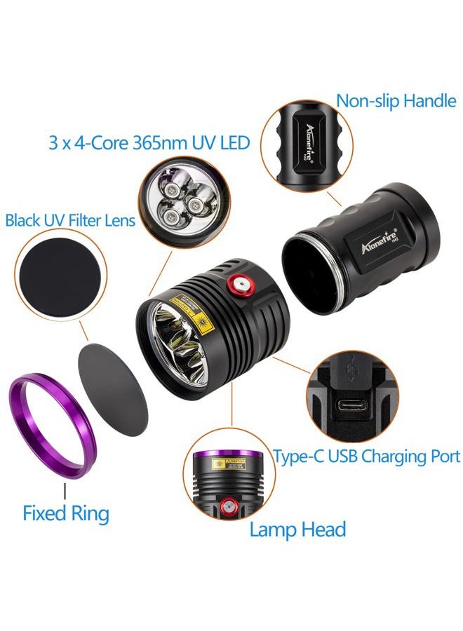 ALONEFIRE H42UV 36W 365nm UV Flashlight USB Rechargeable Ultraviolet Blacklight Torch Pet Urine Detector for Resin Curing, Fishing, Scorpion with UV Protective Glasses, 4PCS Battery Included - Image 3