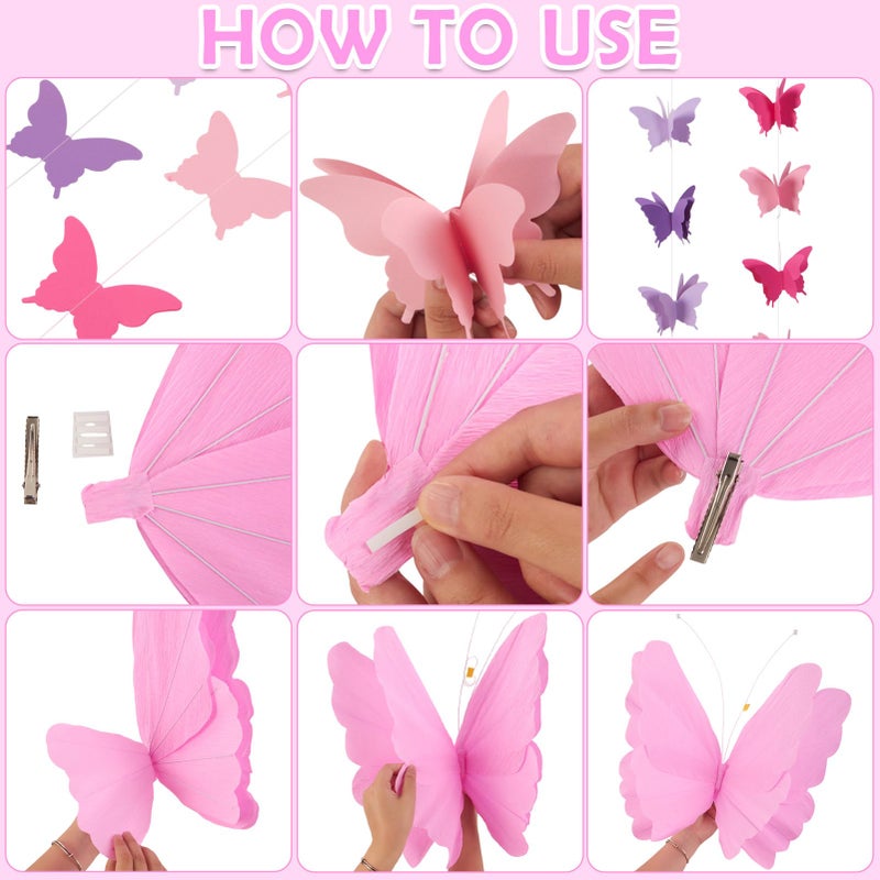 Homarkable Butterfly Decorations with 20 Inch Large Hanging Butterflies and Butterfly Garland, Purple Butterfly Party Decortions for Birthday, Baby Shower Wedding Showcase Decoration Supplies - Image 4