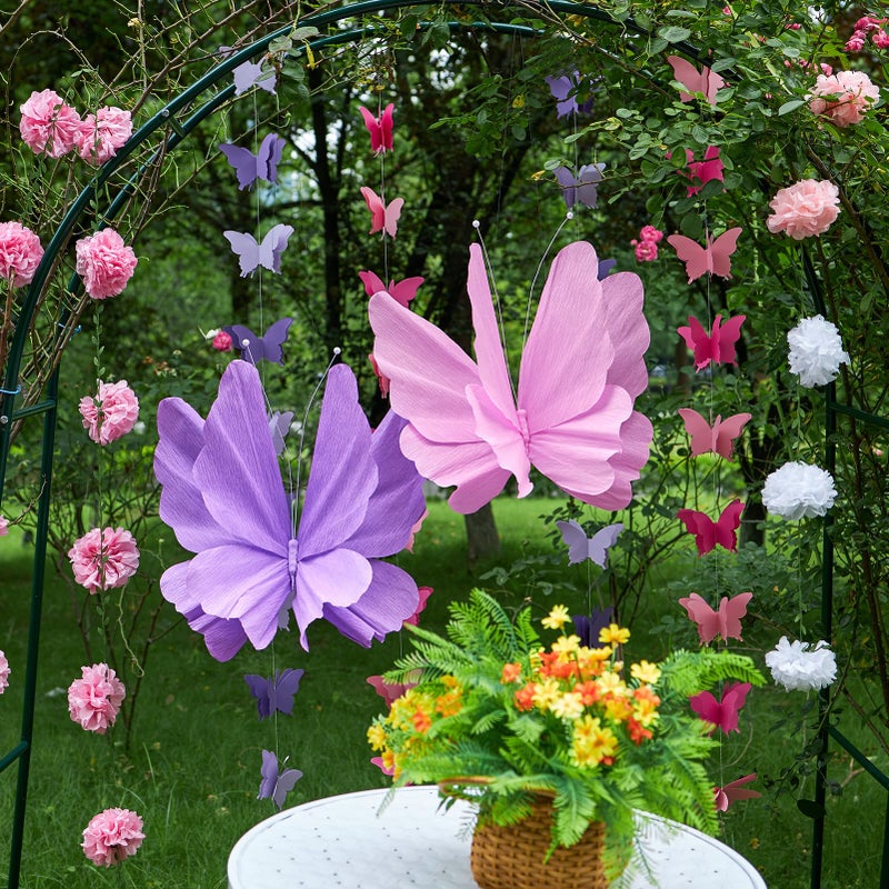 Homarkable Butterfly Decorations with 20 Inch Large Hanging Butterflies and Butterfly Garland, Purple Butterfly Party Decortions for Birthday, Baby Shower Wedding Showcase Decoration Supplies - Image 5