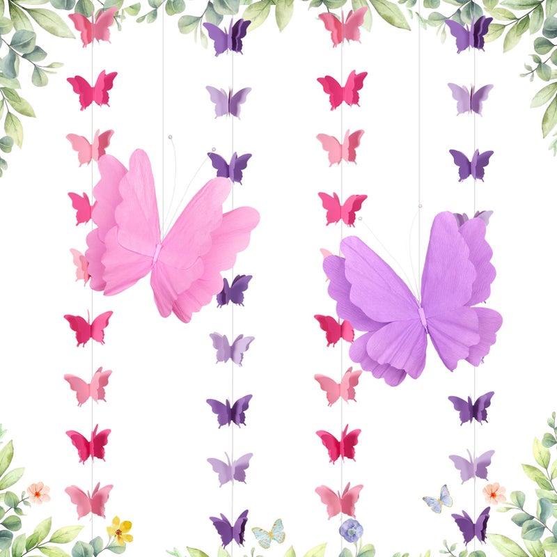 Homarkable Butterfly Decorations with 20 Inch Large Hanging Butterflies and Butterfly Garland, Purple Butterfly Party Decortions for Birthday, Baby Shower Wedding Showcase Decoration Supplies - Image 1