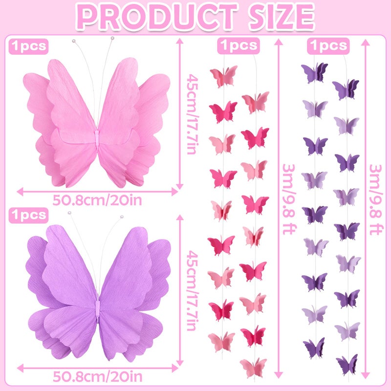 Homarkable Butterfly Decorations with 20 Inch Large Hanging Butterflies and Butterfly Garland, Purple Butterfly Party Decortions for Birthday, Baby Shower Wedding Showcase Decoration Supplies - Image 2