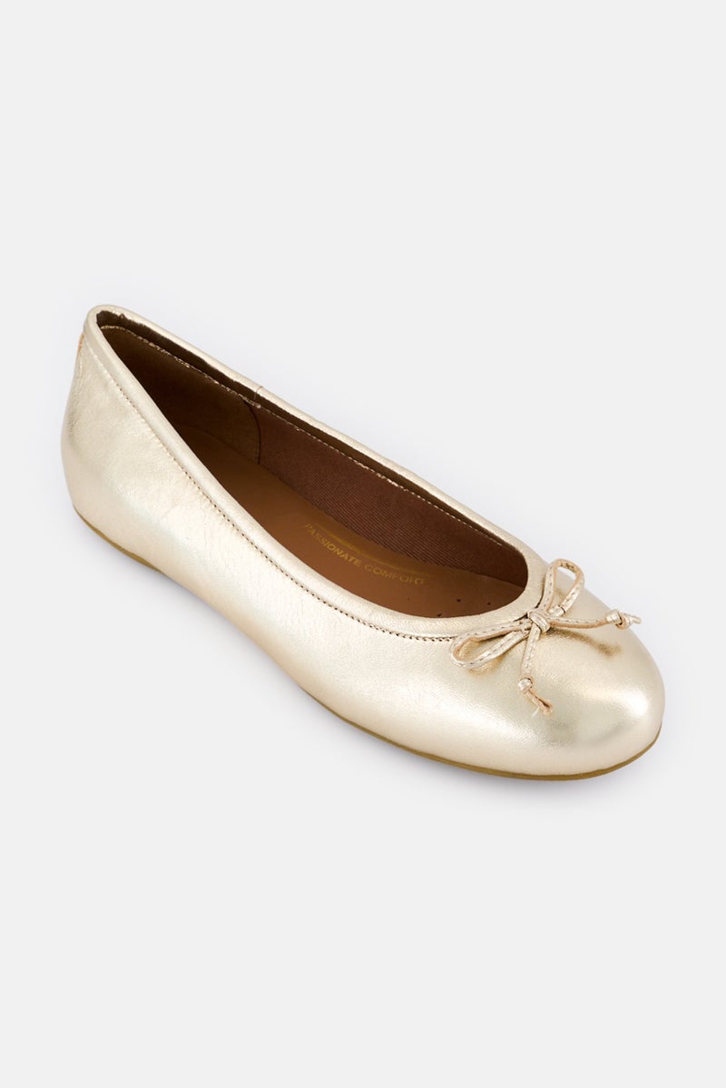 GEOX Women Wide D Palmaria Slip On Metallic Flats, Gold - Image 1