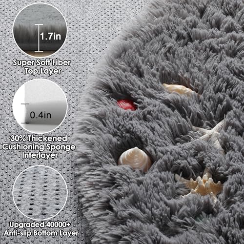 ONASAR Grey Round Area Rug 4ft, Gray Soft Bedroom Circle Throw Rugs for Kids Girls Boys Teen Dorm Room, Fluffy Plush Shaggy Carpet Mats for Nursery Living Room Playroom Home Office Decor Aesthetic - Image 2