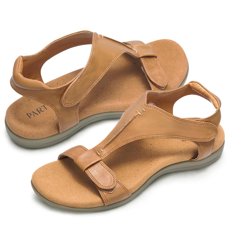 PARTY Women's Open Toe Sandals Arch Support and Adjustable Straps Comfortable Sandals for Walking,BROWN,8 - Image 5