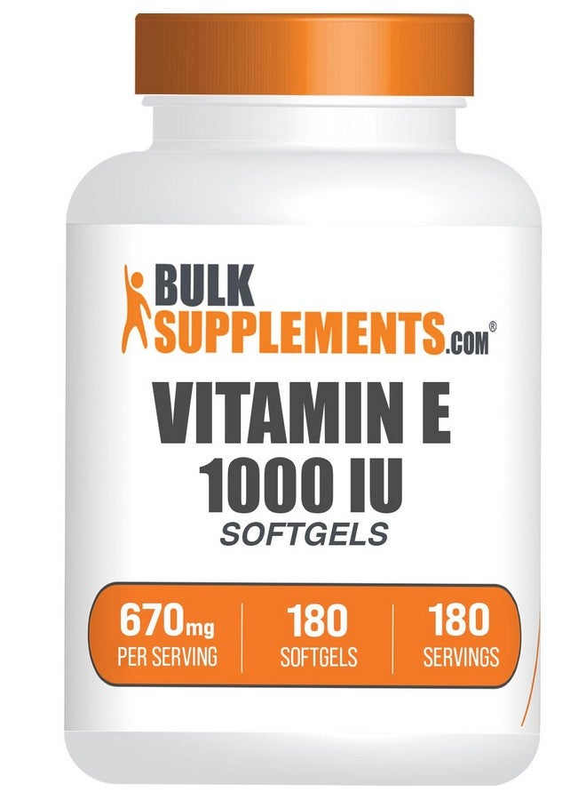BulkSupplements BulkSupplements.com Vitamin E 1000 IU Softgels - Vitamin E Supplement, Essential Antioxidant Support - Gluten Free, 1 Softgel per Serving, 180 Count (Pack of 1)  - Image 1