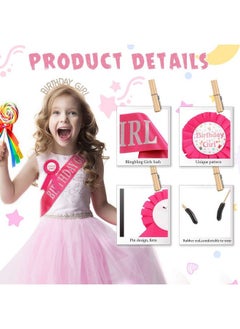 Geosar 3 Pieces Birthday Girl Headband And Sashes Pink Birthday Crown For Kids Princess Little Girl Award Ribbon Rose Red Accessories Set For Birthday Party Decorations  - Image 4