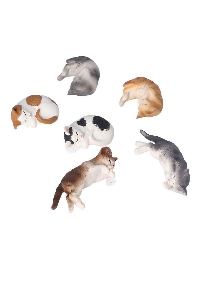 6Pcs Mini Cat Figures Sleeping Style Vivid Color Painted Detailed Texture Plastic Toy Cats for Bookshelf Desk Car