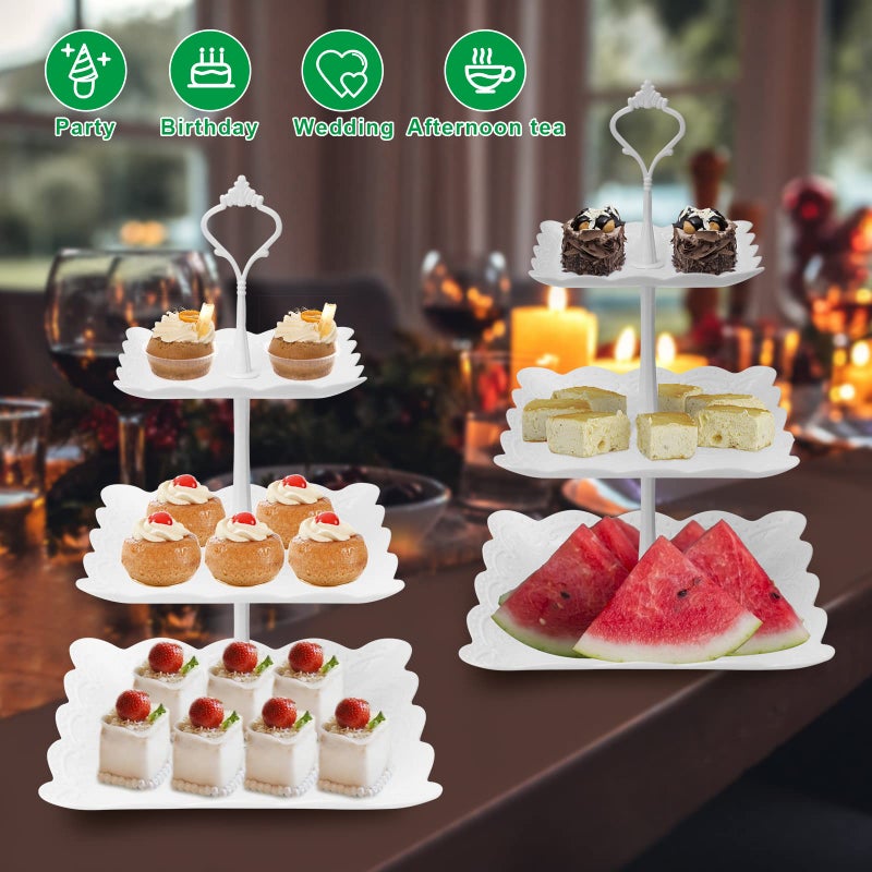 Coitak 3 Tier Cupcake Stand, Plastic Tiered Serving Stand, Square Dessert Tray for Tea Party, Birthday and Wedding (Pure White) - Image 2