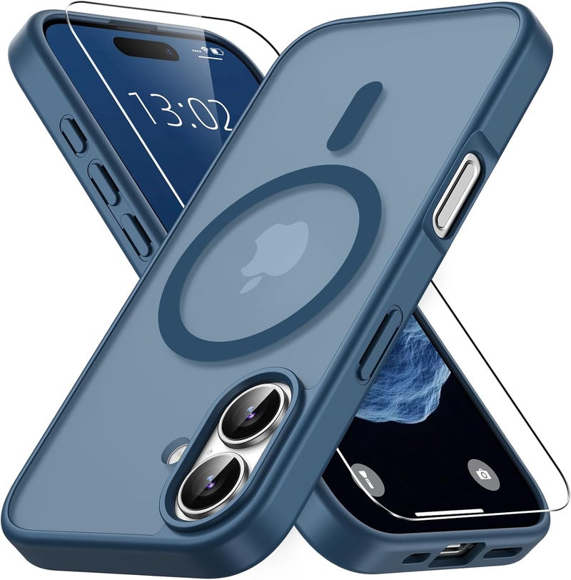 Vansdon Magnetic for iPhone 17 Case with 1 Protective Glass, Compatible with Magsafe, Military Standard Drop Protection, Translucent Matte Back, Shockproof Mobile Phone Case for iPhone 17 Case, Dark - Image 1