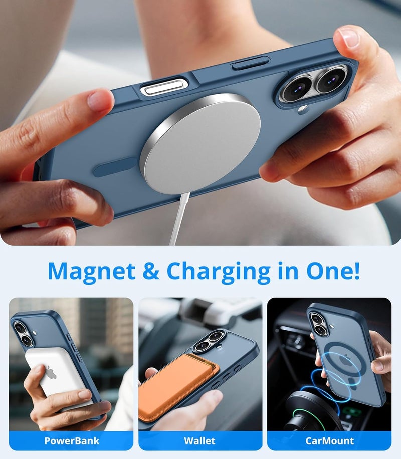 Vansdon Magnetic for iPhone 17 Case with 1 Protective Glass, Compatible with Magsafe, Military Standard Drop Protection, Translucent Matte Back, Shockproof Mobile Phone Case for iPhone 17 Case, Dark - Image 3