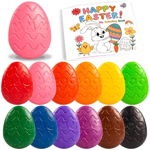 VKTEN EggShaped Toddler Crayons 12 Colors NonToxic Washable Crayons for Kids with Easter Coloring Book Perfect Easter Basket Stuffers for Babies Toddler - Image 1