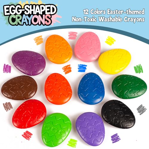 VKTEN EggShaped Toddler Crayons 12 Colors NonToxic Washable Crayons for Kids with Easter Coloring Book Perfect Easter Basket Stuffers for Babies Toddler - Image 5