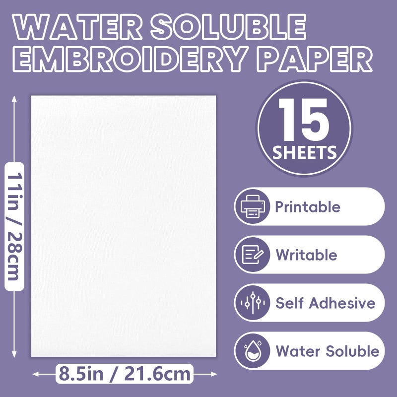 NUITPY 15PCS 8.5" x 11" Water Soluble Stabilizer for Embroidery, Stick and Stitch Embroidery Paper Wash Away, Embroidery Stabilizer, Water Soluble Embroidery Patterns, Embroidery Transfer Paper - Image 2