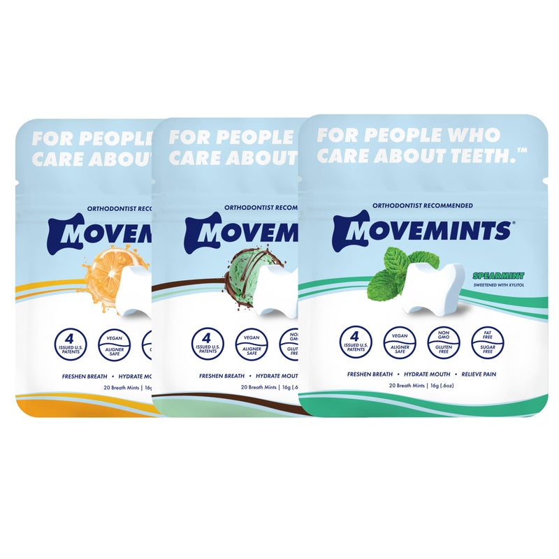 Movemints Clear Aligner Mints Patented Edible Alternative to Chewies Freshen Breath and Improve Dry Mouth with Xylitol Variety 3 Pack