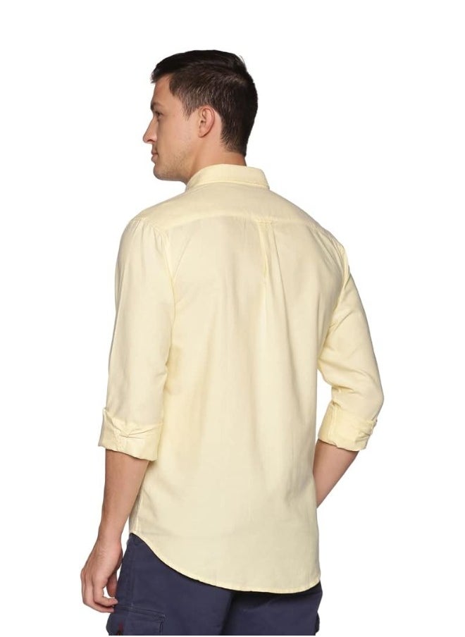 U.S. ELK Men's Button Down Shirt | Casual Slim Fit Shirt | Long Sleeve Oxford Shirts For Men | Smart Fit Cuff - Yellow  - Image 3