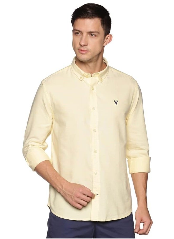 U.S. ELK Men's Button Down Shirt | Casual Slim Fit Shirt | Long Sleeve Oxford Shirts For Men | Smart Fit Cuff - Yellow  - Image 1