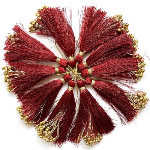 Adikala Pack of 10 Fancy Silk Tassels with Zari Bead Thread Latkan for Perfect Embellishments for Suit, Kurti, Gown, Saree, Blouse, Dupatta, Lehenga & Jewelry, DIY Art & Craft 10CM (Maroon) - Image 2