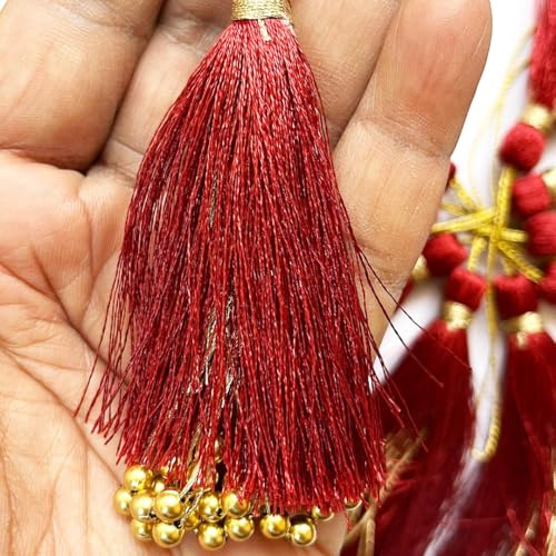 Adikala Pack of 10 Fancy Silk Tassels with Zari Bead Thread Latkan for Perfect Embellishments for Suit, Kurti, Gown, Saree, Blouse, Dupatta, Lehenga & Jewelry, DIY Art & Craft 10CM (Maroon) - Image 1