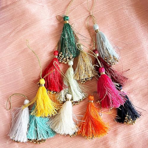 Adikala Pack of 10 Fancy Silk Tassels with Zari Bead Thread Latkan for Perfect Embellishments for Suit, Kurti, Gown, Saree, Blouse, Dupatta, Lehenga & Jewelry, DIY Art & Craft 10CM (Maroon) - Image 4