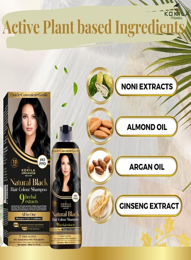 Kokila NO PPD Shampoo Hair Colour - Black 400ml for Women and Men | Natural Extracts | Colours Hair in 10 Minutes | Ammonia Free, Paraben Free - 10 Pair Free Gloves - Image 2