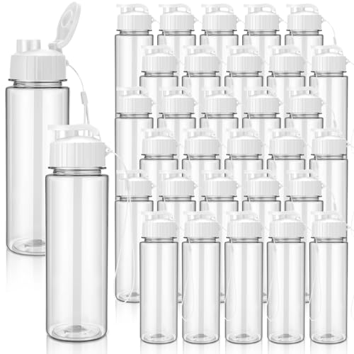 Maxcheck 30 Pieces Water Bottle Bulk 17 oz Plastic Sports Water Bottles Bulk with Handle Strap Lightweight Leakproof Drink Flip Top for Adults Fit Gym(Classic Style,White) - Image 1