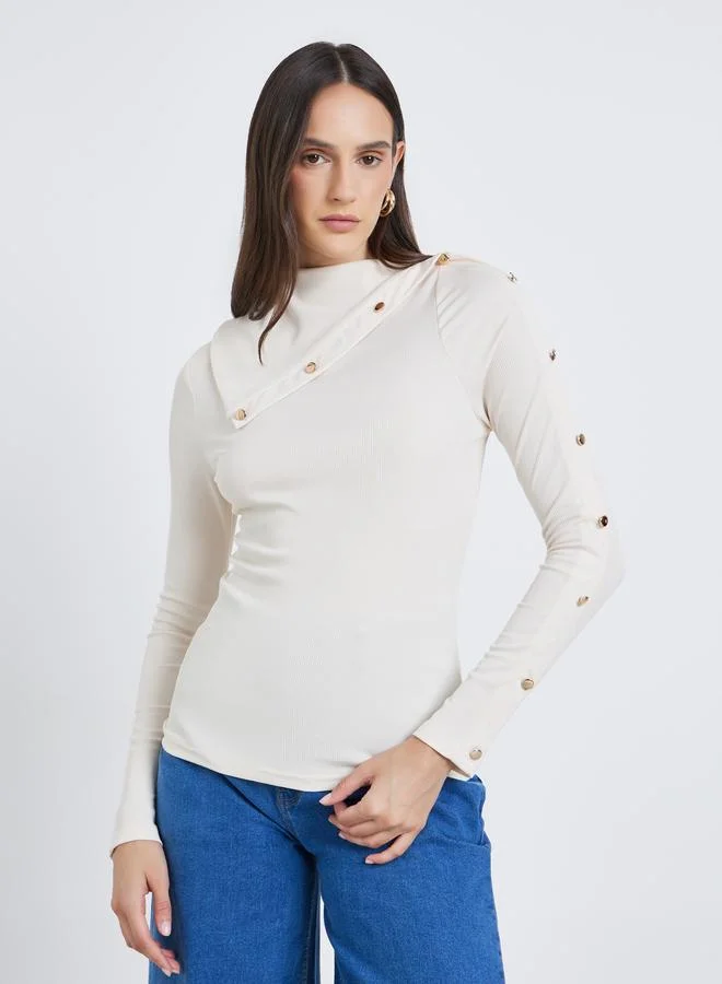 Styli Styli Buttoned Detail Long Sleeve Top