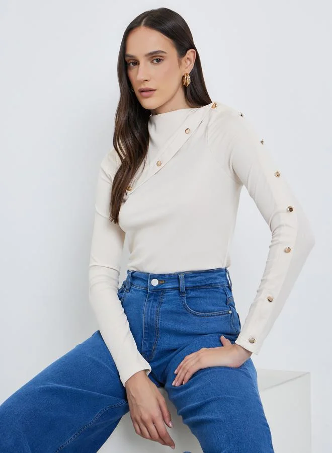 Styli Styli Buttoned Detail Long Sleeve Top