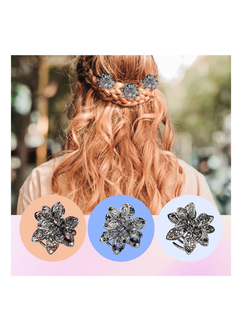 KASTWAVE Mini Metal Floral Jaw Clips, 3 Pcs Vintage Metal Rhinestone Claw Hair Clip Non-Slip Flower Barrette Accessories for Women Girls - Image 2