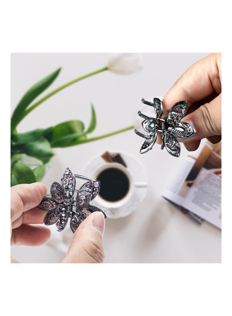 KASTWAVE Mini Metal Floral Jaw Clips, 3 Pcs Vintage Metal Rhinestone Claw Hair Clip Non-Slip Flower Barrette Accessories for Women Girls - Image 4