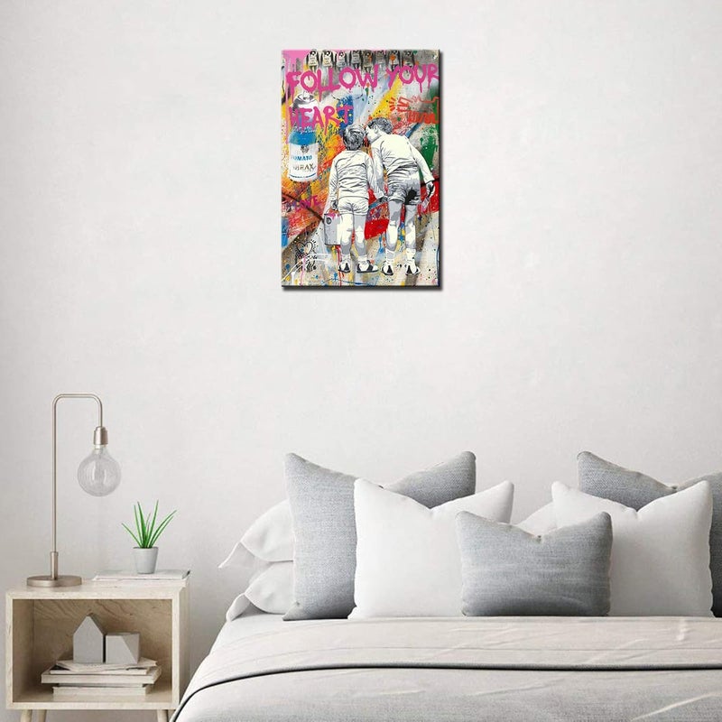 Tucocoo Follow Your Heart Graffiti Wall Art Abstract Street Art Canvas Paintings Colorful Banksy Pop Pictures Modern Artwork Home Decor for Living Room Bedroom Framed Easy to Hang 16x24inch x1Piece - Image 4