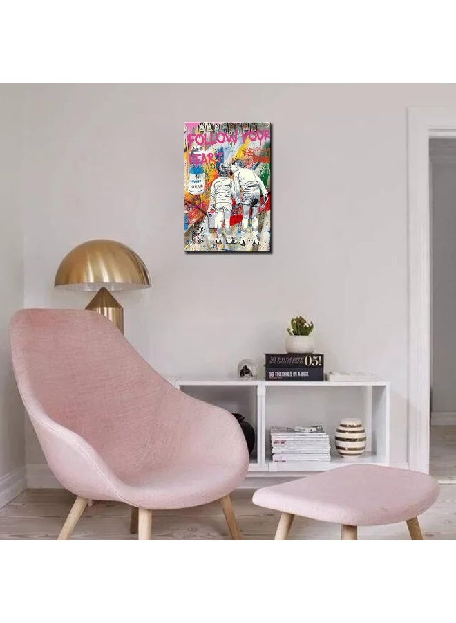 Tucocoo Follow Your Heart Graffiti Wall Art Abstract Street Art Canvas Paintings Colorful Banksy Pop Pictures Modern Artwork Home Decor for Living Room Bedroom Framed Easy to Hang 16x24inch x1Piece - Image 2