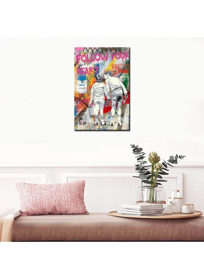 Tucocoo Follow Your Heart Graffiti Wall Art Abstract Street Art Canvas Paintings Colorful Banksy Pop Pictures Modern Artwork Home Decor for Living Room Bedroom Framed Easy to Hang 16x24inch x1Piece - Image 3