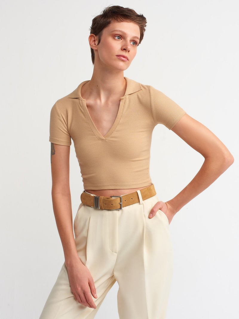 Dilvin 3775 Polo Neck T-Shirt-Camel  - Image 1