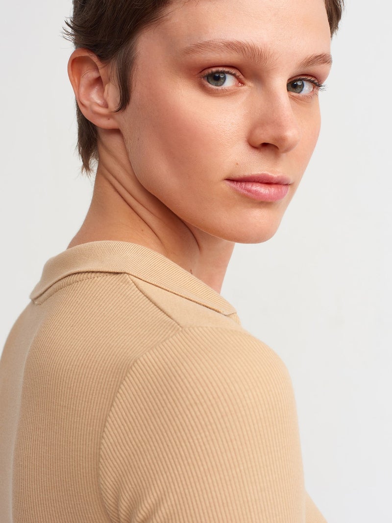 Dilvin 3775 Polo Neck T-Shirt-Camel  - Image 3
