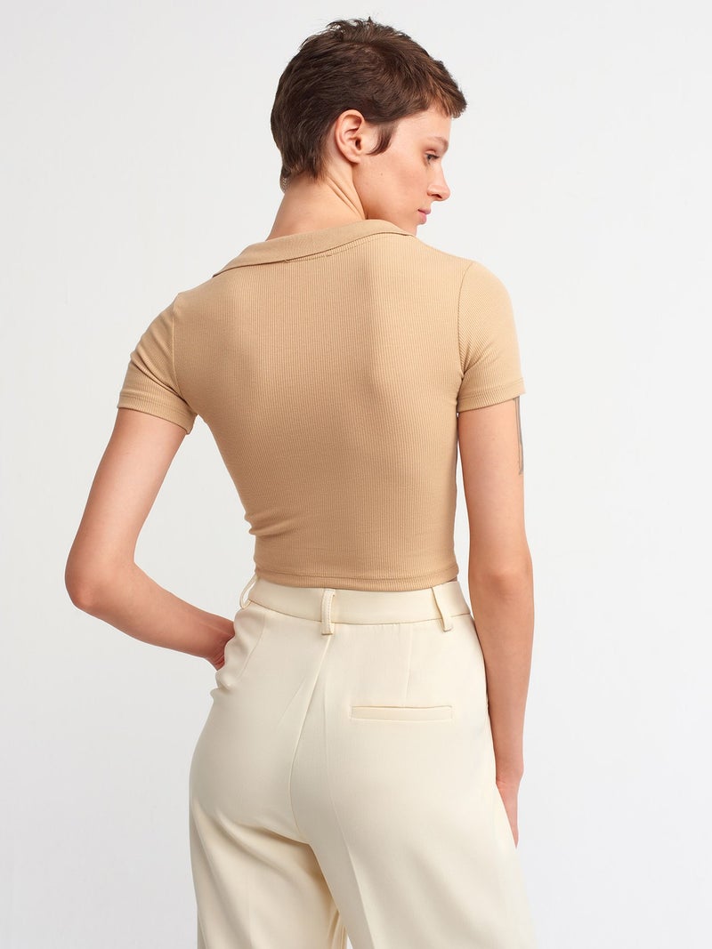 Dilvin 3775 Polo Neck T-Shirt-Camel  - Image 2