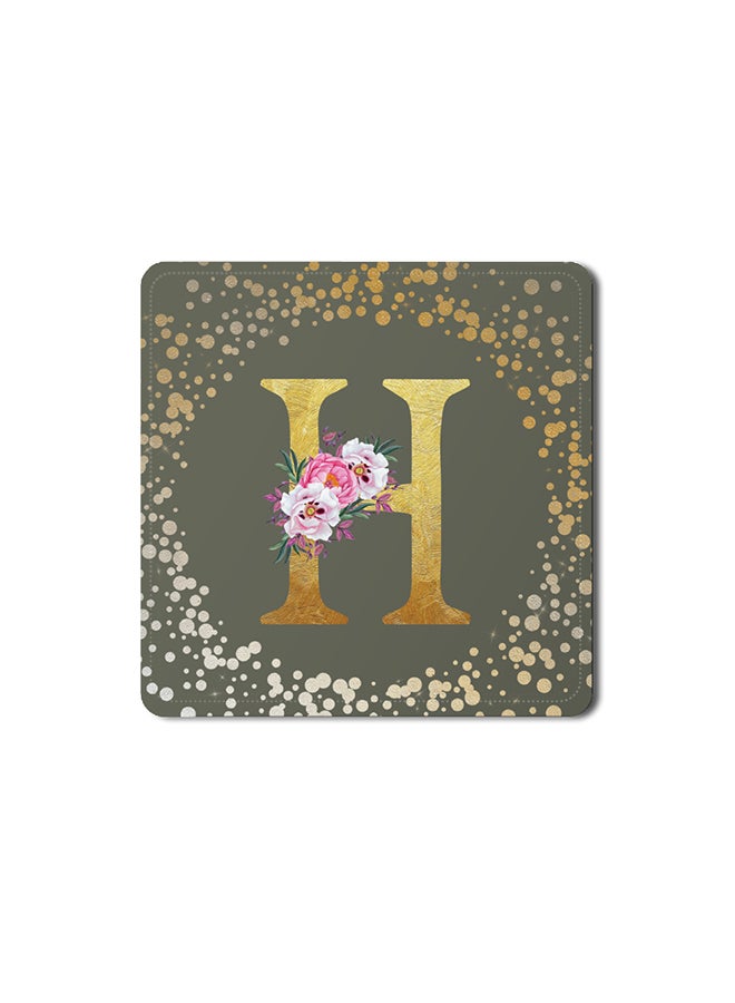 Stylizedd 2 Pack Designer Leather Coasters Mat for Beverage Drinks- Custom Monogram Initial Letter Floral Pattern Alphabet - H (Olive Green) - Image 1