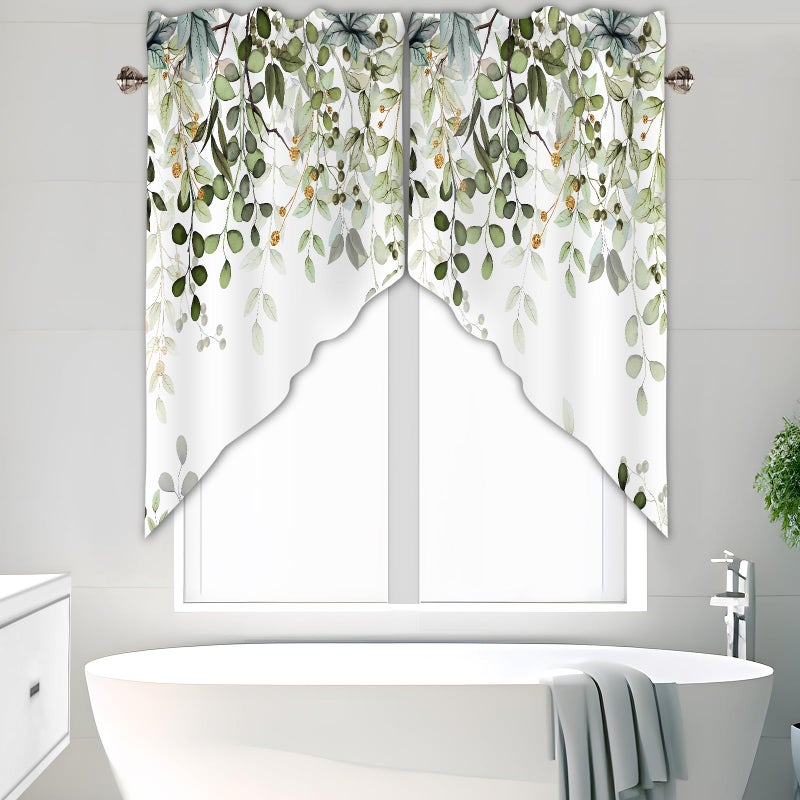 AYTTBIS Sage Green Eucalyptus Swag Curtain Valance for Windows,Watercolor Leaves Window Treatments Short Swag Topper for Kitchen Windows Bathroom Bedroom,36 x 36 Inch, 1 Pair - Image 3