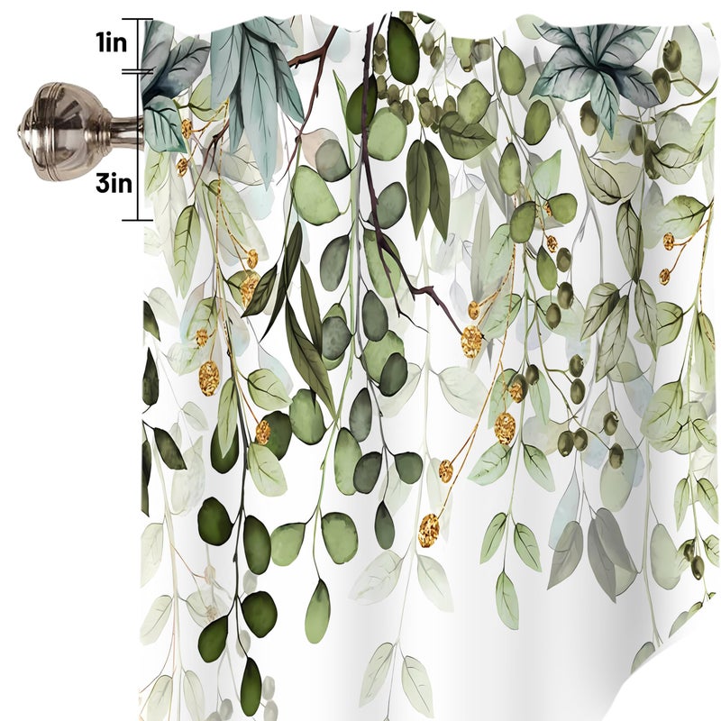 AYTTBIS Sage Green Eucalyptus Swag Curtain Valance for Windows,Watercolor Leaves Window Treatments Short Swag Topper for Kitchen Windows Bathroom Bedroom,36 x 36 Inch, 1 Pair - Image 4