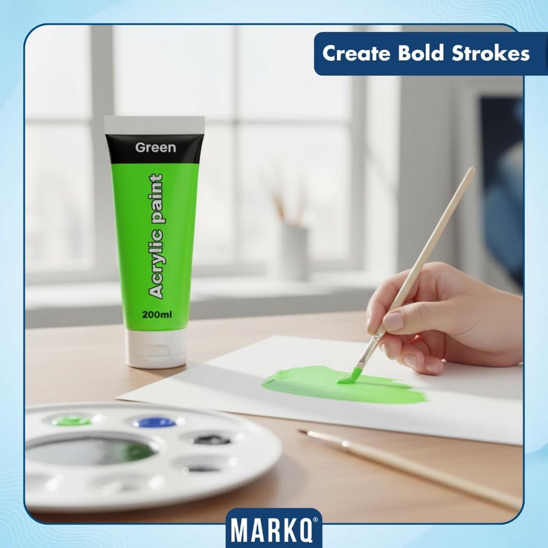 MARKQ طلاء أكريليك 200 مل أنبوب – ألوان فنية غنية، عالية الصبغة وغير سامة | 10 ألوان زاهية للحرف اليدوية، القماش، الورق، الخشب، القماش، ومشاريع الفن (أخضر) - Image 3