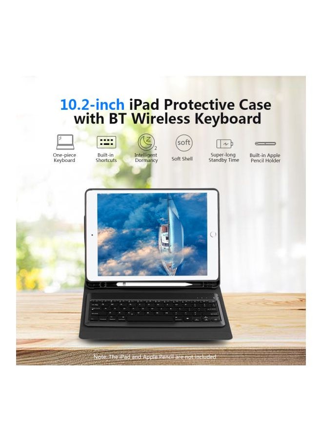 NIBEMINENT Protective Case With Wireless Keyboard And Pencil Holder For Apple iPad 10.2-inch 7th (2019) Black  - Image 3