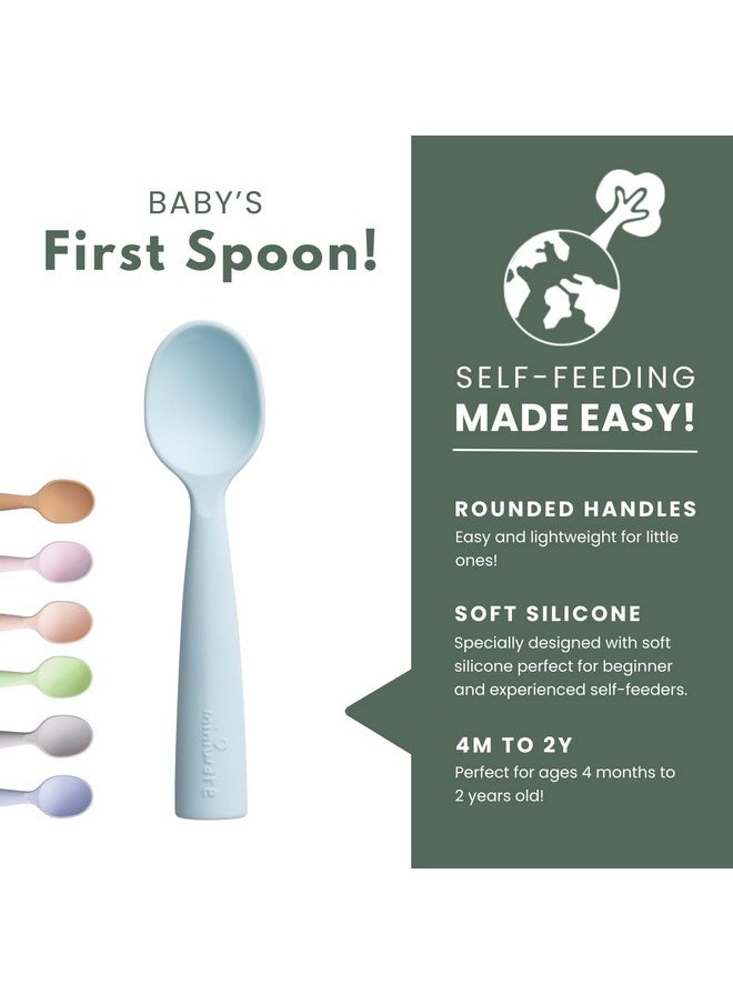 Miniware Silicone Baby Spoon For Training Bpa Free Baby Utensils Baby Spoons Self Feeding 6 Months 100% Food Grade Silicone Modern & Dishwasher Safe Toddler Spoons (Grey And Aqua)  - Image 2