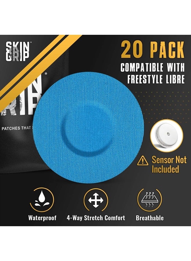 SKIN GRIP Adhesive Patches for Freestyle Libre 2 – Waterproof & Sweatproof for 10-14 Days, Pre-Cut Adhesive Tape, Continuous Glucose Monitor Sensor Cover – 20 Pack, Blue - Image 5