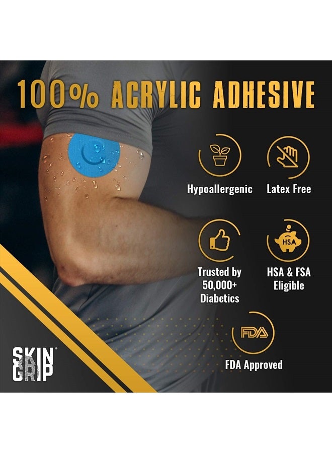 SKIN GRIP Adhesive Patches for Freestyle Libre 2 – Waterproof & Sweatproof for 10-14 Days, Pre-Cut Adhesive Tape, Continuous Glucose Monitor Sensor Cover – 20 Pack, Blue - Image 2
