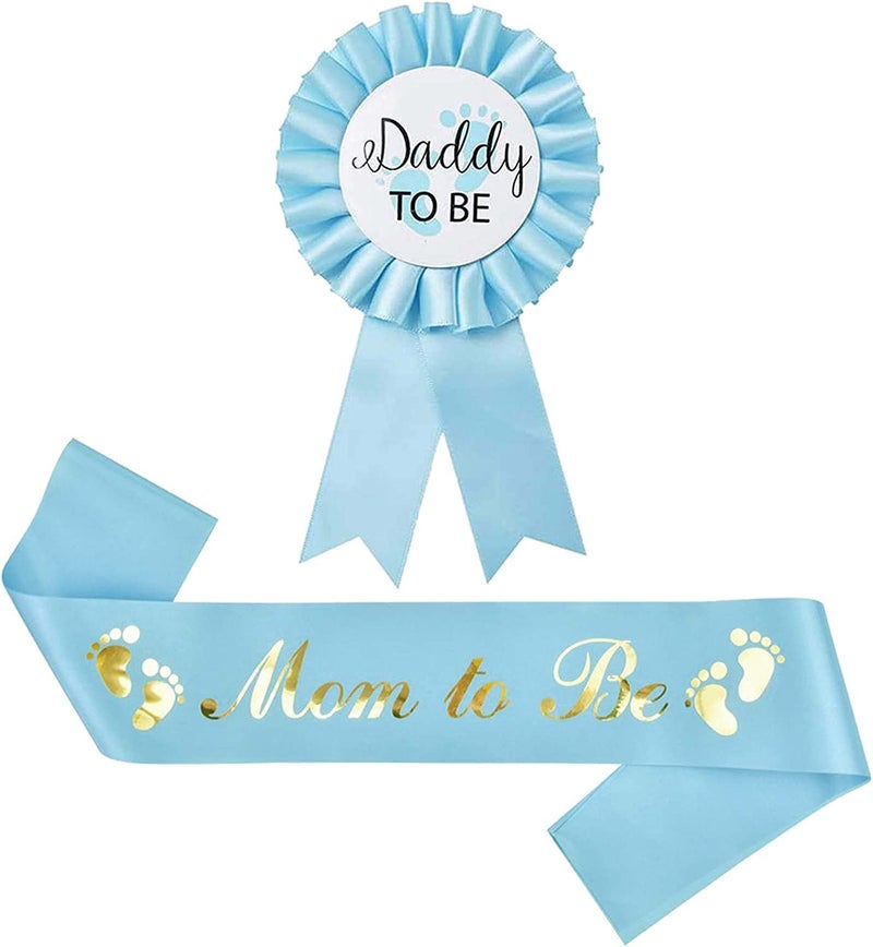 Akebrog Baby Shower Mom To Be Sash And Tinplate Badge Daddy To Be Combo Kit,Baby Gender Reveal Party Gifts (Light Blue) - Image 1