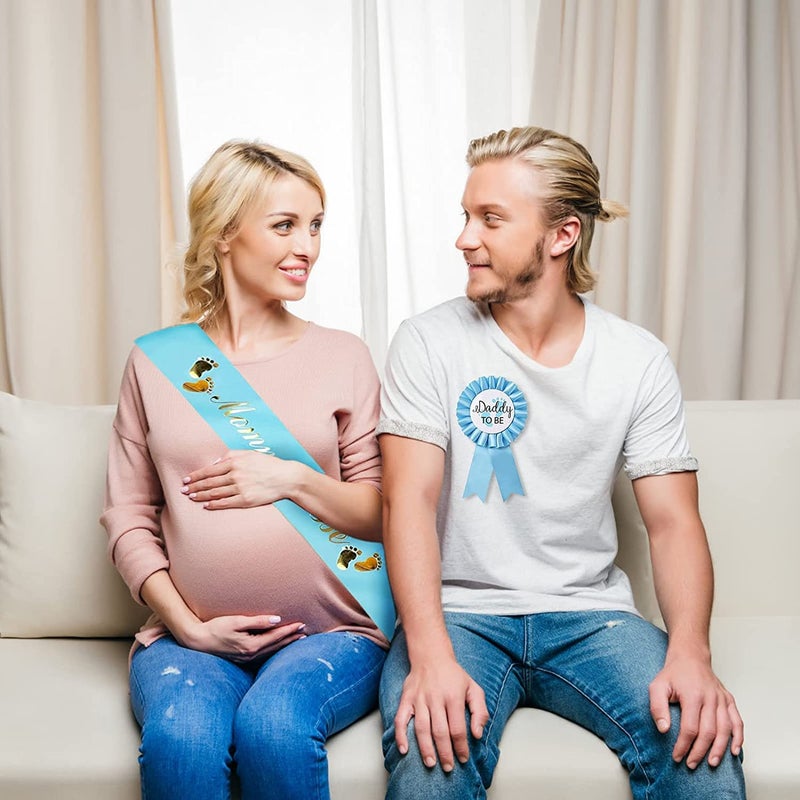 Akebrog Baby Shower Mom To Be Sash And Tinplate Badge Daddy To Be Combo Kit,Baby Gender Reveal Party Gifts (Light Blue) - Image 5
