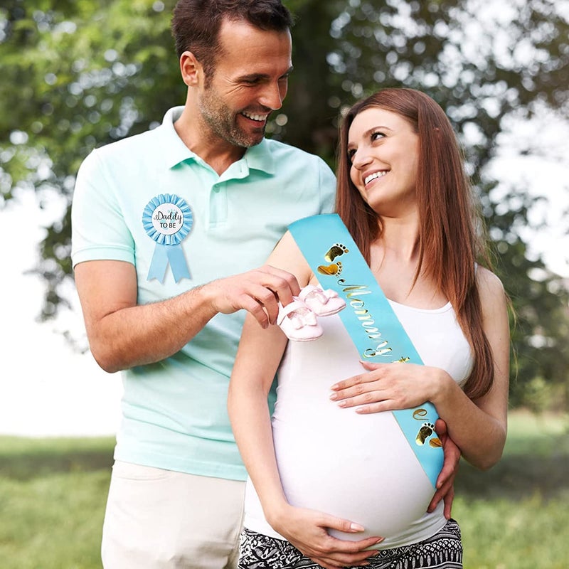 Akebrog Baby Shower Mom To Be Sash And Tinplate Badge Daddy To Be Combo Kit,Baby Gender Reveal Party Gifts (Light Blue) - Image 4