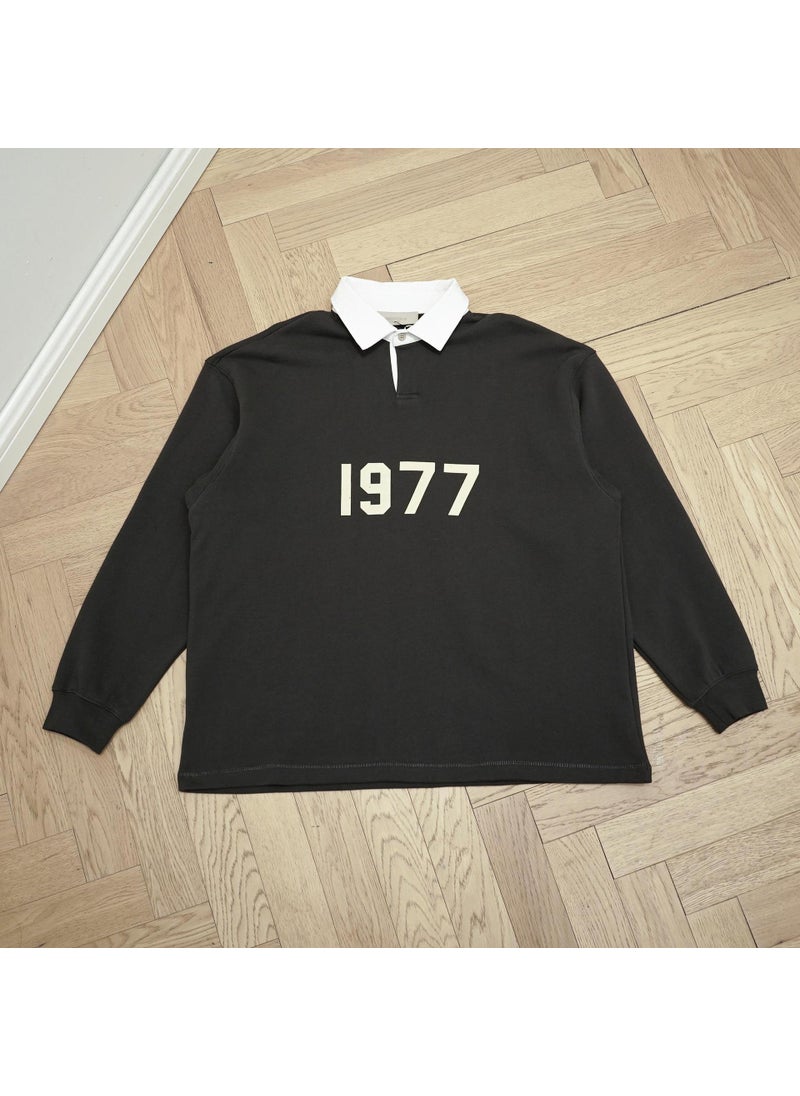 Generic - Fog Fear God Essentials 1977 Polo Shirt Flocking Casual Loose-fit High Street Long Sleeve Black spot hair - Image 1