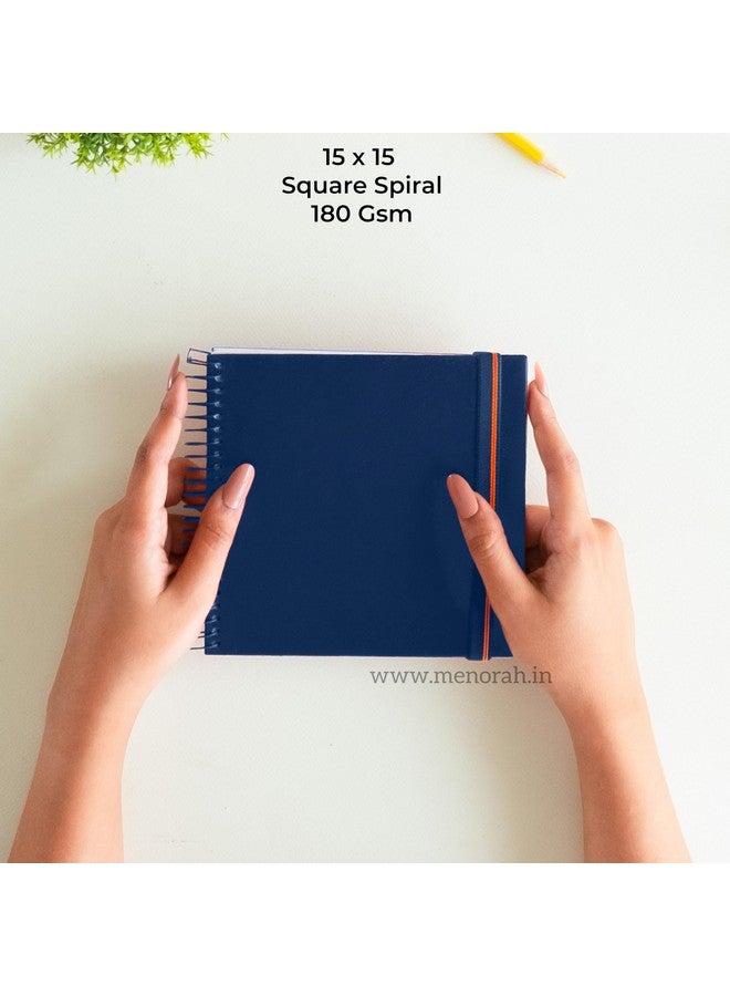MENORAH - دفاتر رسم مربعة حلزونية للفنانين - 180 جرام لكل متر مربع - 100 صفحة/50 ورقة - دفتر رسم مربع، مجلة فنية، رسم، ألوان مائية، ألوان أكريليك، غواش - حلزوني معدني - (15.0 سم × 15.0 سم) - (خالي من الأحماض) أزرق داكن - Image 2