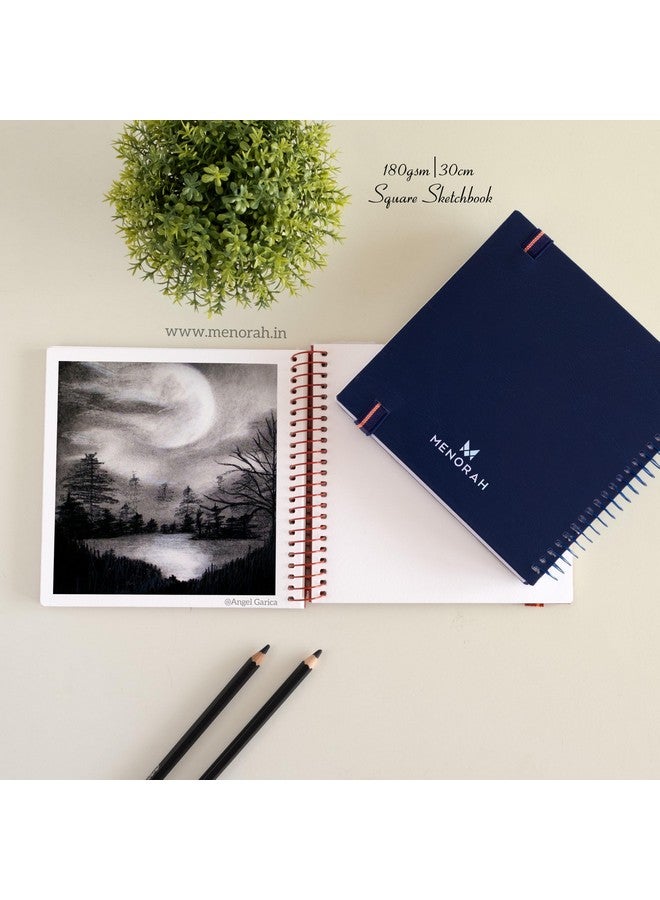 MENORAH - دفاتر رسم مربعة حلزونية للفنانين - 180 جرام لكل متر مربع - 100 صفحة/50 ورقة - دفتر رسم مربع، مجلة فنية، رسم، ألوان مائية، ألوان أكريليك، غواش - حلزوني معدني - (15.0 سم × 15.0 سم) - (خالي من الأحماض) أزرق داكن - Image 4